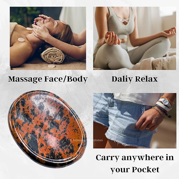 Amazing Gemstone Mahogany Obsidian Worry Stone Crystals and Healing Stones - Worry Stones for Stress Relief Gifts - Piedra Crystal Fidget for Meditation - Unique Stocking Stuffers Gifts for Women, Men