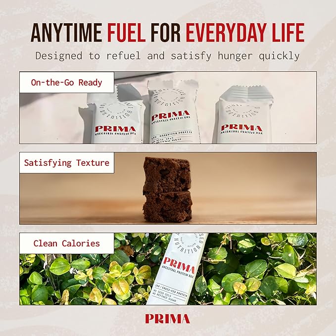 PRIMA ANCESTRAL PROTEIN BAR Grass Fed Protein Bars, 7 Pack – Animal-Based Protein Bar with Beef Tallow, Raw Honey, Seed Oil Free, Low Carb, Gluten-Free – Healthy, Energy Snacks for Clean Lifestyle (7 Pack, Cacao)