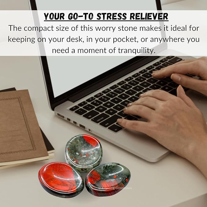 Amazing Gemstone African Bloodstone Worry Stone Crystals and Healing Stones - Worry Stones for Stress Relief Gifts - Piedra Crystal Fidget for Meditation - Unique Stocking Stuffers and Birthday Gifts