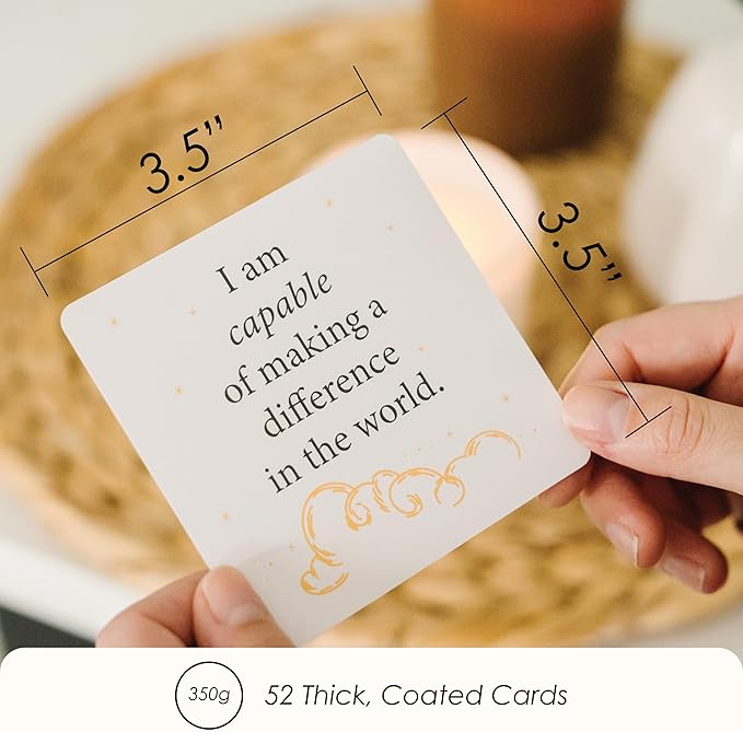 I Am Positive Affirmation Cards | 52 Decor Cards with Wooden Stand | Inspirational Cards with Soothing Colors to Display on Vision Boards | Giftable Affirmations