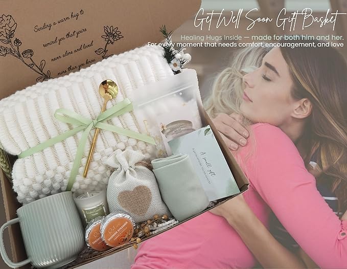 Get Well Soon Gift Basket- Relaxation, Birthday,Mothers Day/Self Care Package, After Surgery, Sympathy Gift for Loss of Loved One, Thinking of You Gift Set, Grief/Comfort/Miscarriage Gift for Women