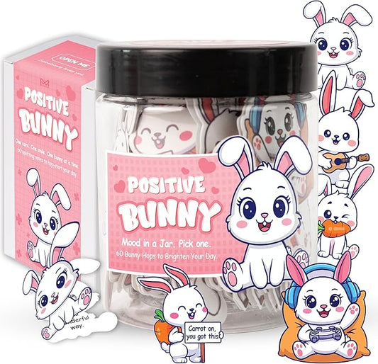 60 Positive Bunny Cards Jar, Emotional Support Bunny Gifts for Women - Daily Affirmation Cards for Women, Positive Affirmations Teen Girl Gifts Trendy Stuff, Gift for Coworkers