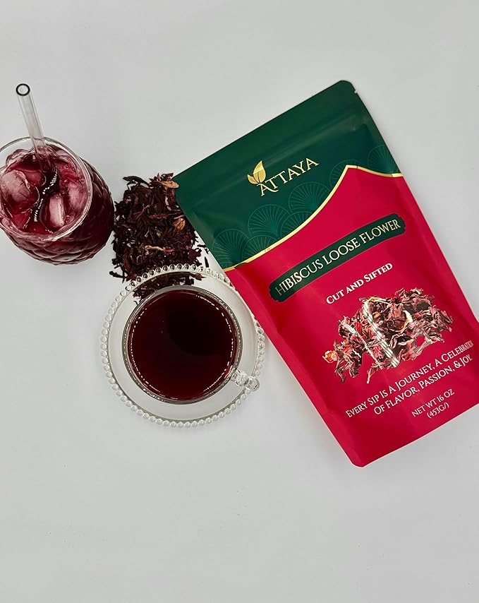 Attaya Natural Loose Hibiscus Flowers, Cut & Sifted 16oz | 100% Pure, Dried, Caffeine-Free | Antioxidant-Rich for Wellness & Relaxation.