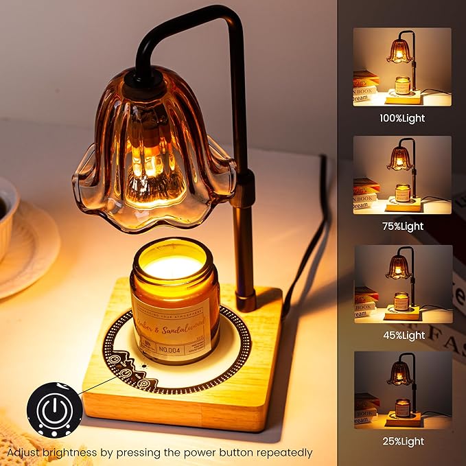 Candle Warmer Lamp with Touch Screen Timer, Dimmable Wax Melts Warmer, 6 RGB Ambient Colors & Adjustable Height, Touch Control Lamp Flower Candle Warmer, Birthday Gifts for Women Mom, New Home Decor