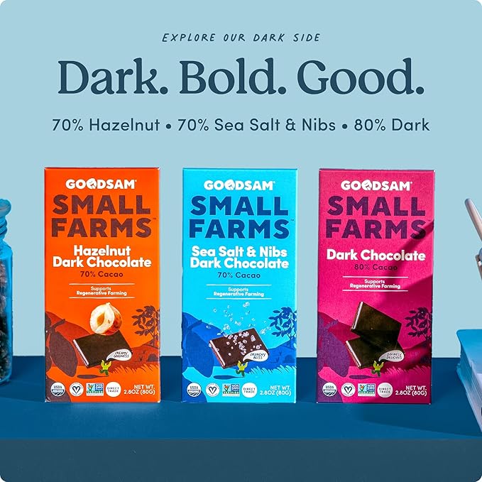 GoodSAM Organic Sea Salt & Nibs 70% Dark Chocolate (Pack of 3) - Non GMO, Vegan, Regenerative Farming, Direct Trade