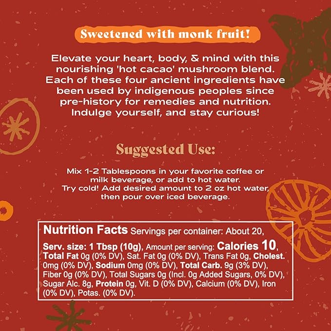 ChagaLatte - Cacao & Mushroom Beverage Blend | Iced Superfood Chaga Supplement & Hot Cocoa | Energy Boost w/Adaptogens | Sugar Free Monkfruit Mushroom Coffee Alternative & Drink Mix