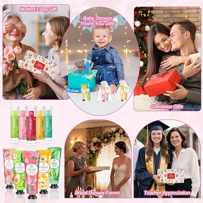 20 Pack Bulk Gifts, Lip Balm Bulk and Hand Cream Gift Set With Organza Bag Thank You Card,Thank You Gifts,Bridal Wedding Favors & Baby Shower Wedding Gifts For Guests, Christmas Gift Stocking Stuffers
