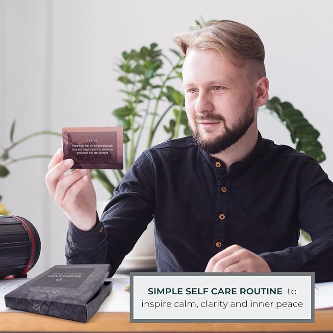 MESMOS 52 Mindfulness Cards with Action Plans. Relaxation Stress Relief Gifts for Men and Women, Positive Affirmation Cards, Anxiety Relief Items, Meditation Self Care Kit, Spiritual Gifts for Women