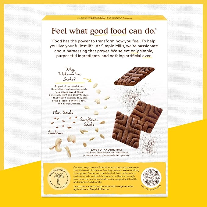 Simple Mills Sweet Thins Cookies, Nut & Seed Flour, Chocolate Brownie, Gluten Free, Paleo Friendly, Healthy Snacks, 4.25 oz Pack of 6