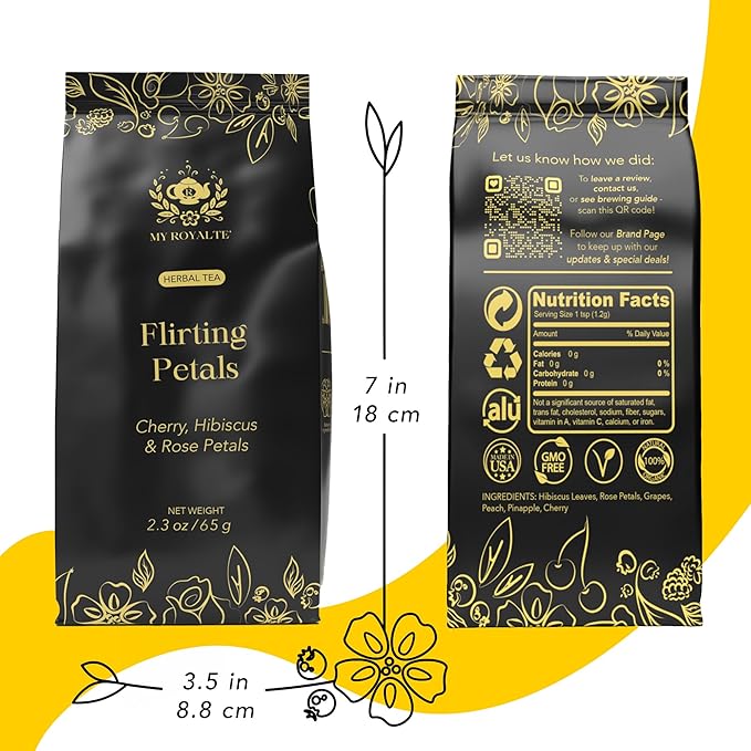MyRoyalte Rose Petals Herbal Loose Leaf Tea - Earthy Hibiscus Tea Organic Rose Petals Blend with Sweet Floral Notes - Fragrant Aromas of Roses and Cherries Hibiscus Flowers Fruit Tea - High Caffeine