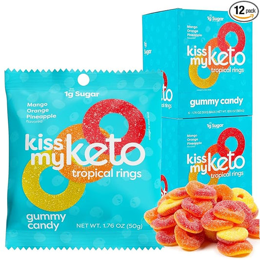 Kiss My Keto Sugar Free Gummies, Gummy Ring 12-Pack – Satisfy Cravings while Staying in Ketosis – High Fiber, 2g Net Carbs, Non-GMO, Vegan, & No Gluten – Calorie-Friendly Vegan Candy
