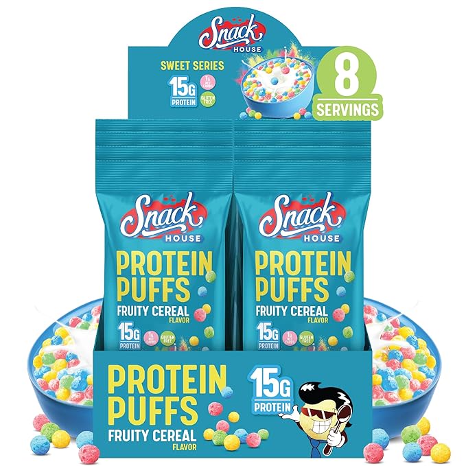 Snack House Sugar Free Keto Cereal, Gluten & Grain Free, Paleo, Diabetic, Ketogenic Diet Friendly Protein Breakfast, Low Carb Snack (8 Pack, Fruity Puffs)