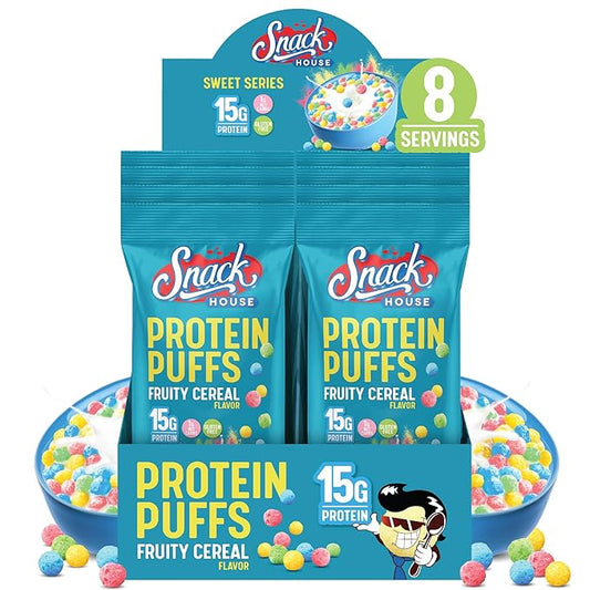 Snack House Sugar Free Keto Cereal, Gluten & Grain Free, Paleo, Diabetic, Ketogenic Diet Friendly Protein Breakfast, Low Carb Snack (8 Pack, Fruity Puffs)