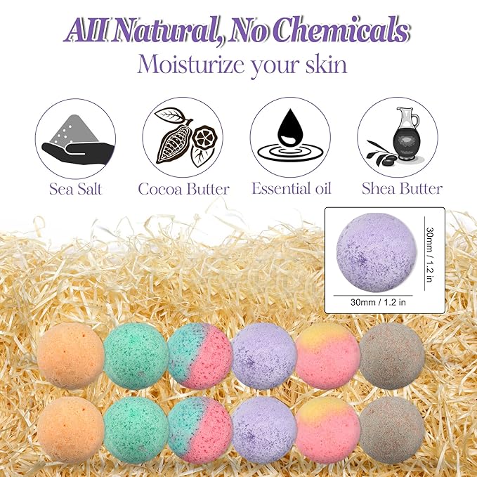 Foot Bath Bombs 12 Pack,Organic Foot Soak with Bath Salt,Foot Spa Bomb Rich Essential Oils for Dry Cracked, Athletes Foot, Stubborn Foot Odor Scent,Tired Sore Feet