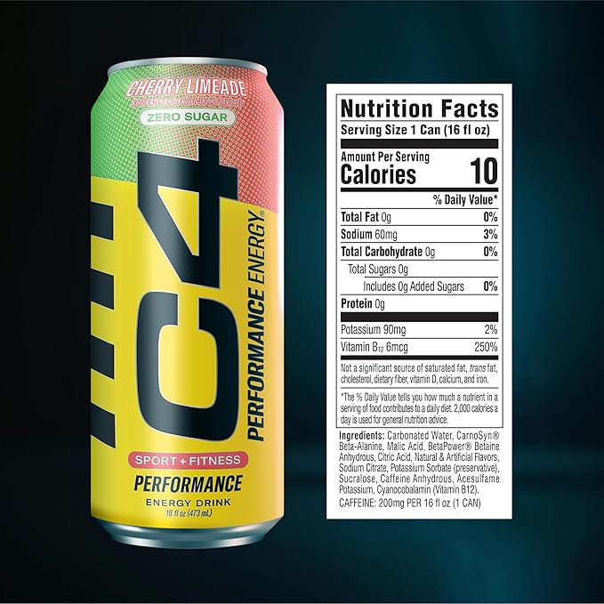 C4 Original Sugar Free Energy Drink 16oz (Pack of 12) | Cherry Limeade | Pre Workout Performance Drink with No Artificial Colors or Dyes