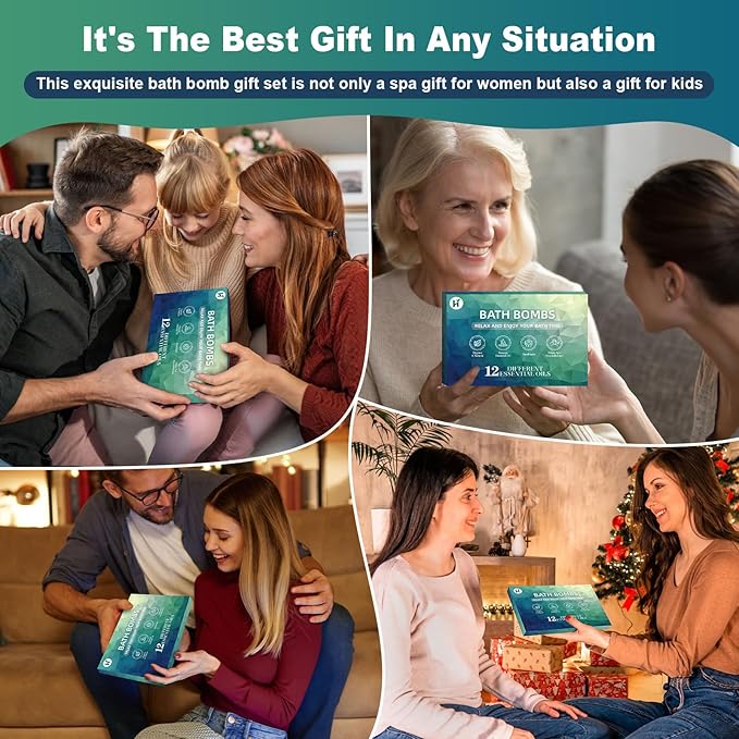 Bath Bombs for Women Mom Her Set, Christmas Stocking Stuffers for Teen Gifts - 12Pack Handmade Natural & Organic, Spa Relaxing Birthday Gifts for Men, Aromatherapy Bubble Bath, White Elephant Gifts