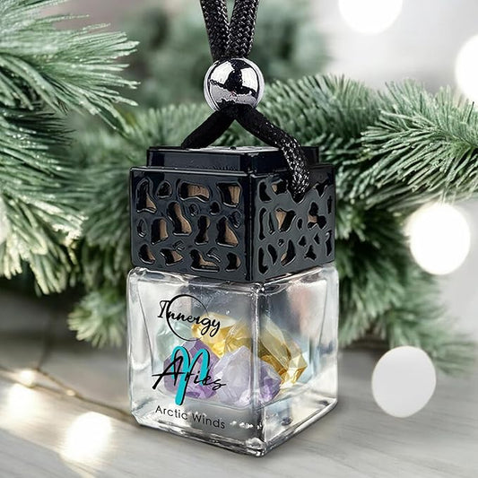 Innergy Aries Zodiac Crystal Infused Car Air Freshener - Portable 8 ml. Hanging Essential Oil Diffuser for Vehicle, Long-Lasting Fragrance, Eco-Friendly Design, Freshness On The Go!