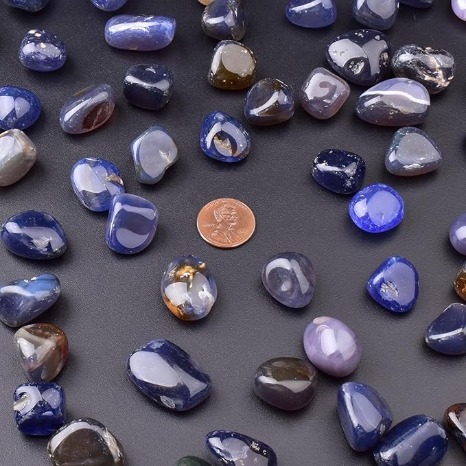 Blue Agate Healing Crystal Stone Set - 24 Pieces, 0.6" Natural & Polished Stones for Healing, Meditation, Reiki, Chakra, Crafting & Decoration