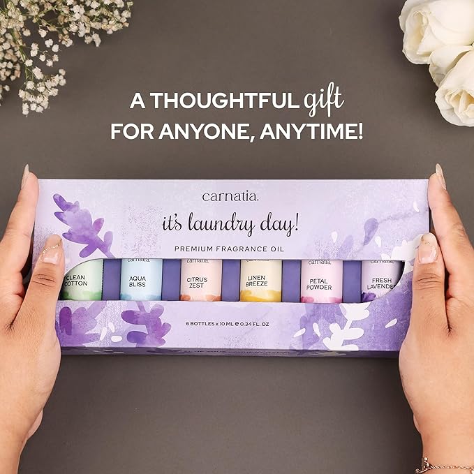 Carnatia Laundry Day Fragrance Oil Set – 6 Fresh & Clean Scents for Laundry, Linens & Home | Aromatherapy Oils for Dryer Balls, Diffusers & Room Freshening