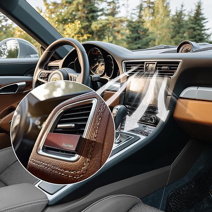 4 Refreshing Scent Bags Wood Car Air Freshener Vent Clip (DARKWOOD, Misty Grove)- Natural Scent Diffuser for Car, Truck & SUV with Premium Essential Oil Starter Kit Gift For Men & Women