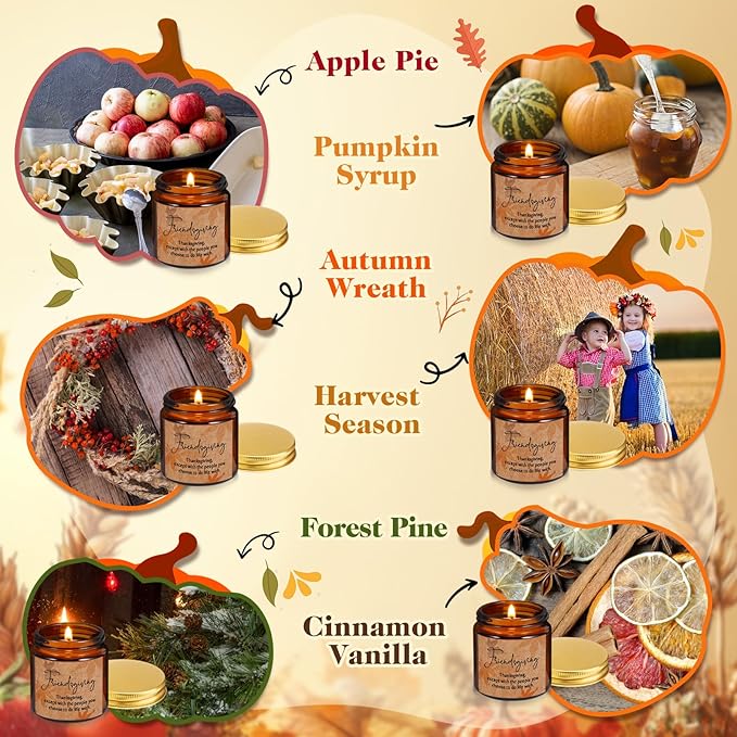 12 Pcs Thanksgiving Gifts Fall Scented Candles Set 3.5 Oz Soy Wax Pumpkin Scented Glass Jar Candle Friendsgiving Gift for Friends Coworker Women Men Autumn Birthday (Amber)