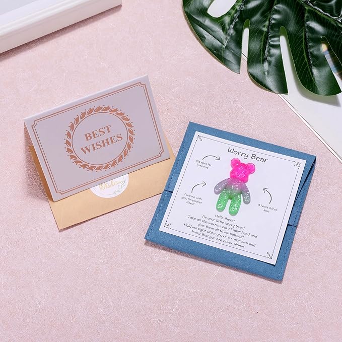 Pocket Bear Hug, Anxiety Gifts for Men Women, Mental Health Positivity Gift for Anxious Friend, Autism Fidget Gift, Stress Relief Gifts for Her, Back to School Reminder of Comfort, Pink Green