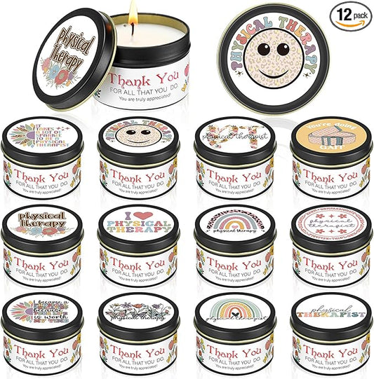 12 Pcs Physical Therapy Month Gifts Candles Bulk 3 oz Thank You Soy Wax Jar Candles for Scented Small Candle Gift Set Basket for PT PTA Physical Therapy Week Thank You Gifts(Pt Month)