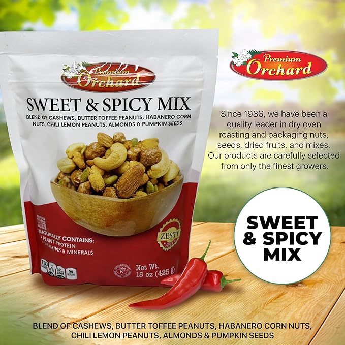 MIXED NUTS Sweet & Spicy Nut Mix - Salted Cashews Butter Toffee Peanuts Habanero Corn Nuts Chili Lemon Peanuts Almonds Dry Roasted Pumpkin Seeds Savory Snacks Packed Fresh Healthy Protein Snack Kosher
