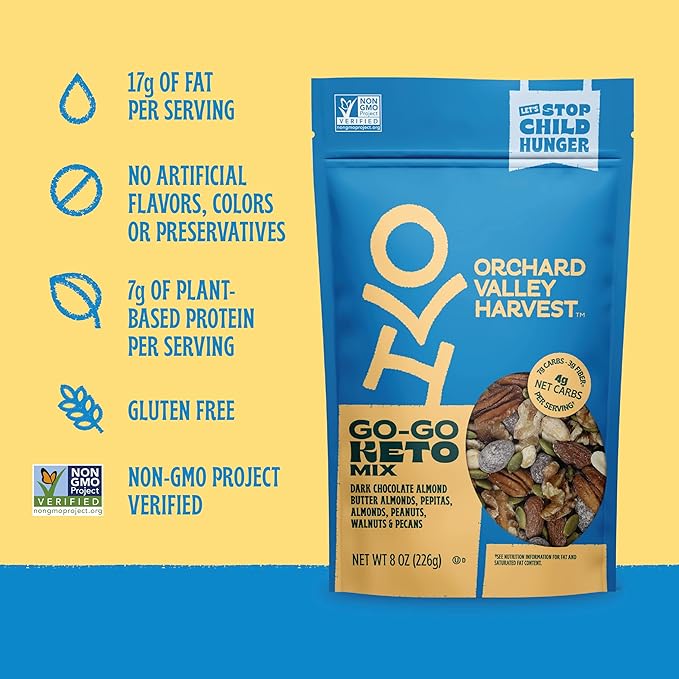 Orchard Valley Harvest Go-Go Keto Mix, 14 Pack (1.85 oz), Dark Chocolate Almonds, Peanuts, Walnuts, And Pecans, Low Carb, Gluten Free, Non-GMO