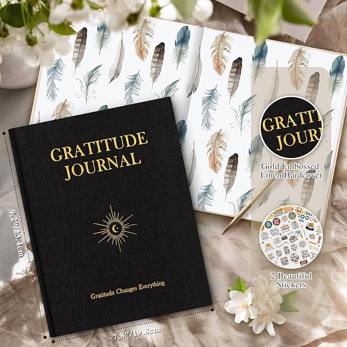 Lanpn Daily Gratitude Journal for Men Woman, 4 Month Mindfulness & Affirmation Planner, 7.8"x9.2" The 5 Minute Grateful Diary, Guided Reflection with Positivity Prompts Undated Notebook, Black