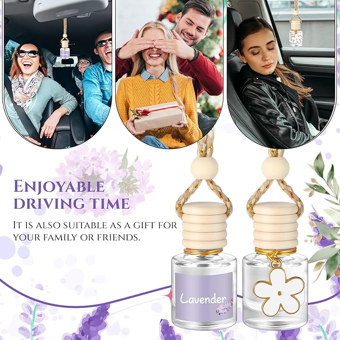 2 Sets Hanging Car Air Freshener and Essential Oil Diffuser, Car Air Freshener Daisy Essential Oil Diffuser Long Lasting Automobile Aromatherapy(White,Lavender)