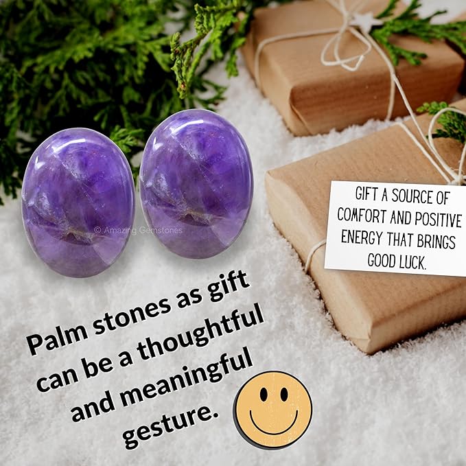 Amazing Gemstone Amethyst Crystals and Healing Stones - Large Palm Stone Crystals Piedra - Crystal for Good Luck, Balanced Positive Energy, Meditation - Unique Stocking Stuffers Gifts for Women, Men
