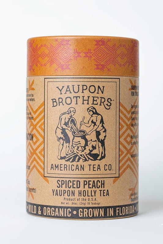 Yaupon Brothers Spiced Peach Yaupon Tea - 16 Eco-Friendly Yaupon Peach Tea Bags Crafted from Organic Peach Green Tea Ingredients & Antioxidant Rich - Pure Peach Tea Leaves in Fiber Bags