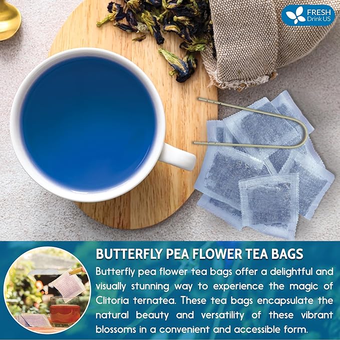 FRESHDRINKUS Premium 55 Butterfly Pea Flowers Tea Bags,100% Pure, Organic, Non GMO, Made With Organic Bags, Sugar/ Caffeine/ Gluten Free, Wildcrafted, Vegan, Handmade Product