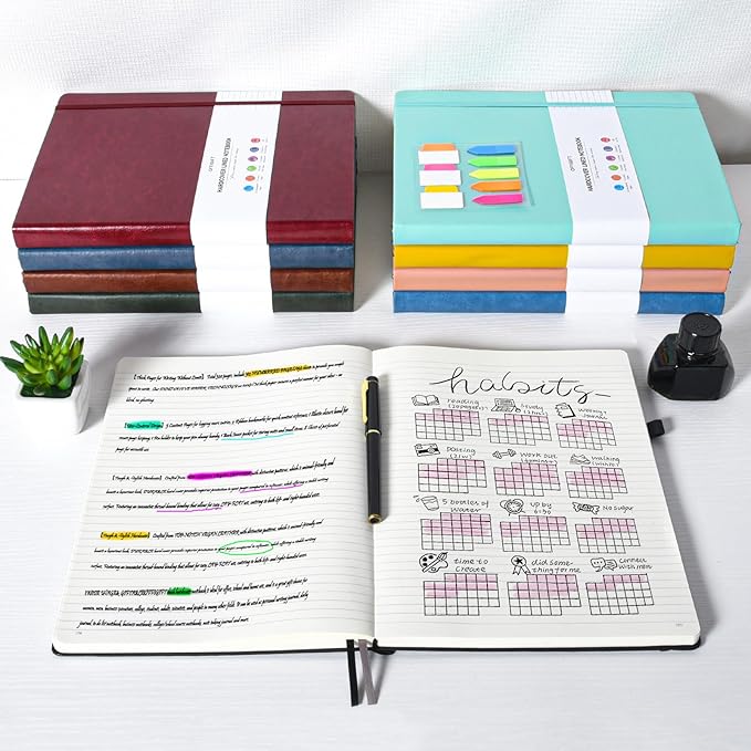 College Ruled Notebook, Large A4 Hardcover Leather Journal, 312 Numbered Pages Writing Journal, 100gsm No Bleed Paper, Lined Journal Notebook for Women Men School Office, 8.5''×11'', Black