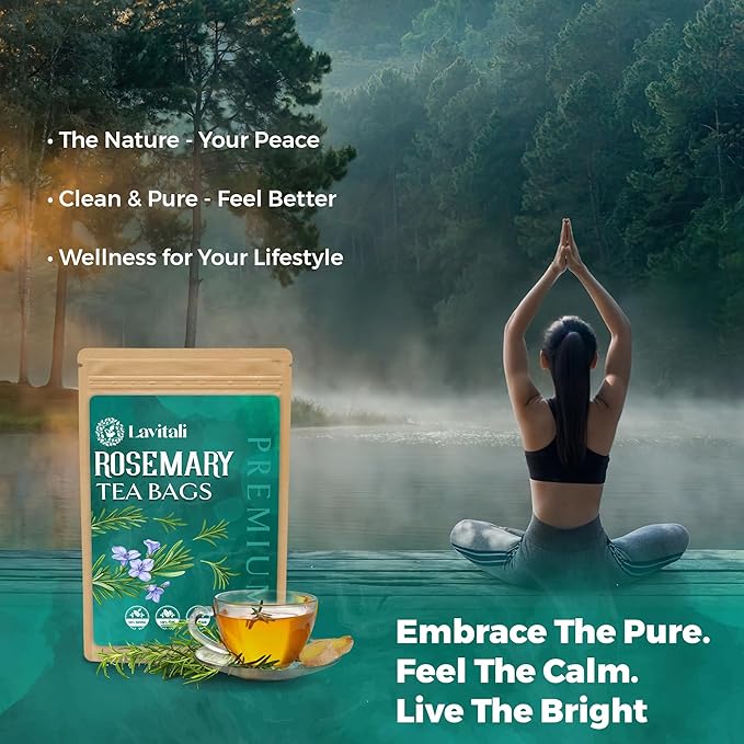 Lavitali, Rosemary Leaves Tea Bags | 120 bags, 100% Pure Herbal Tea | Caffeine-Free, No Sugar, Eco-Friendly Filter Bags | Daily Natural Botanical, Hot or Iced Herbal Infusion