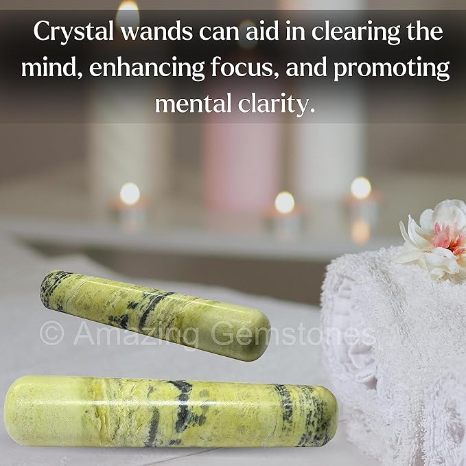 Amazing Gemstone Serpentine Crystal Wand Massage Stick - Pelvic Wand Gua Sha for Adults - Crystals and Healing Stones Massage Wands for Adults Gifts (Smooth)