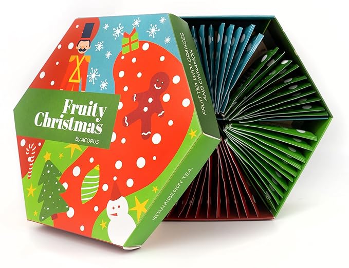 ACORUS Fruity Christmas Tea Set, Fruit Tea Gift Set, 60 Assorted Tea Bags Variety Pack, Fruit Tea Sampler, Specialty Tea Bags Individually Wrapped, Tea Gifts for Women, Men, Tea Lovers