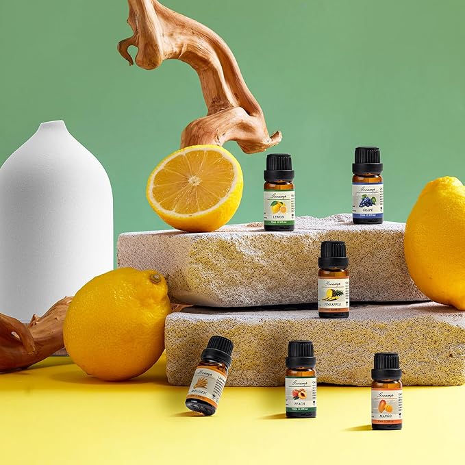 Essential Oils Set-Top 6 Organic Blends for Diffusers, Candle Making, Aromatherapy, Humidifiers, Gifts - Grape,Lemon,Mango,Bergamot,Plneapple,Peach(6X10ML)