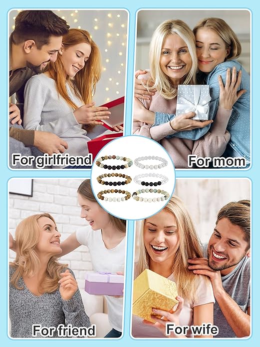 Healing Beaded Bracelets for Women - 6 Pcs Natural Lava Stone Gemstone Crystal Agate Anxiety Stress Relief Yoga Aromatherapy Essential Oil Diffuser Bracelets Mom Wife Friends Gifts