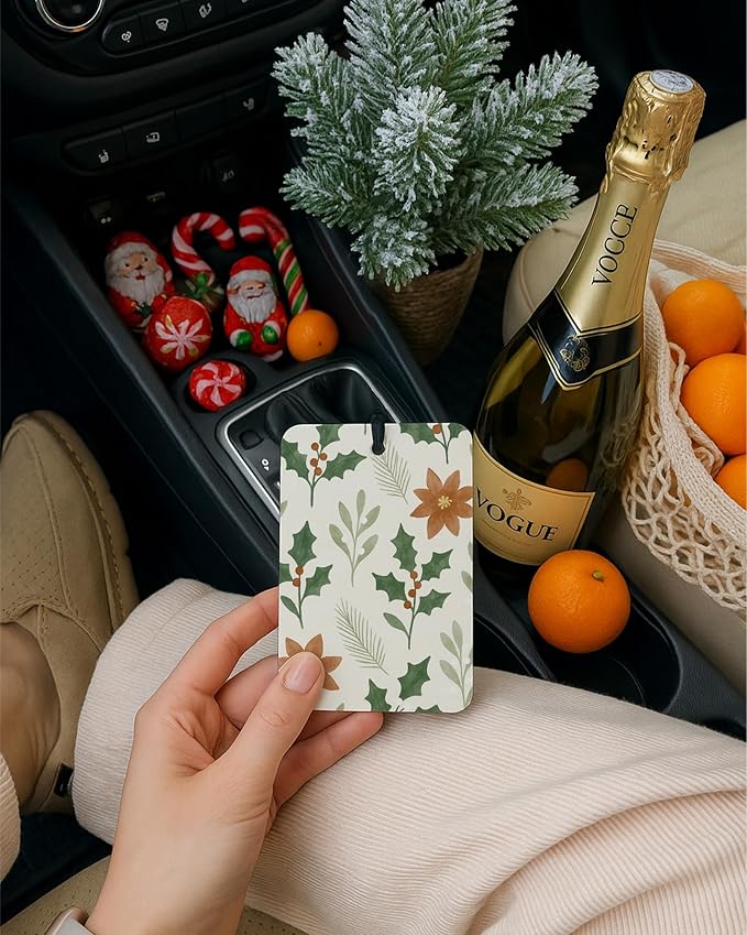 Green Christmas Berry Car Air Freshener 4 Pcs, Rustic Xmas Tree Floral Botanical Hohoho Hanging Air Freshener for Cars Closet Drawer Books, Christmas Car Accessories Mirror Decor for Women