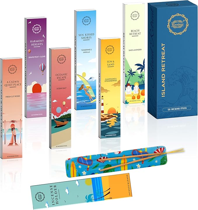 Raajsee Incense Sticks Natural, Set of 6 Organic Incents –120 Insence-Sticks with Holder– Aromatherapy Gifts, Non Toxic Clean Burning for Spiritual Cleansing – Ocean Salt, Grape Fruit Clove, Sage