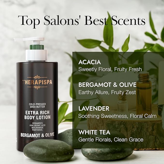 THERAPISPA Scented Body Lotion for Women – Hydrating & Nourishing Moisturizer with Shea Butter, Ceramides & Panthenol for Dry Skin – Inclusive for Everyone (White Tea, 17.0 fl oz)