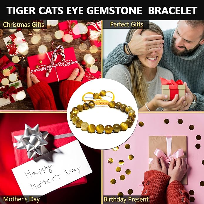 Energy Protection Crystal Handmade Adjustable Bead Bracelet Perfect for Men, Women’s Gift - Gemstone Healing Stretch Bracelet Pulsera Para Hombre Mujer Stocking Stuffer