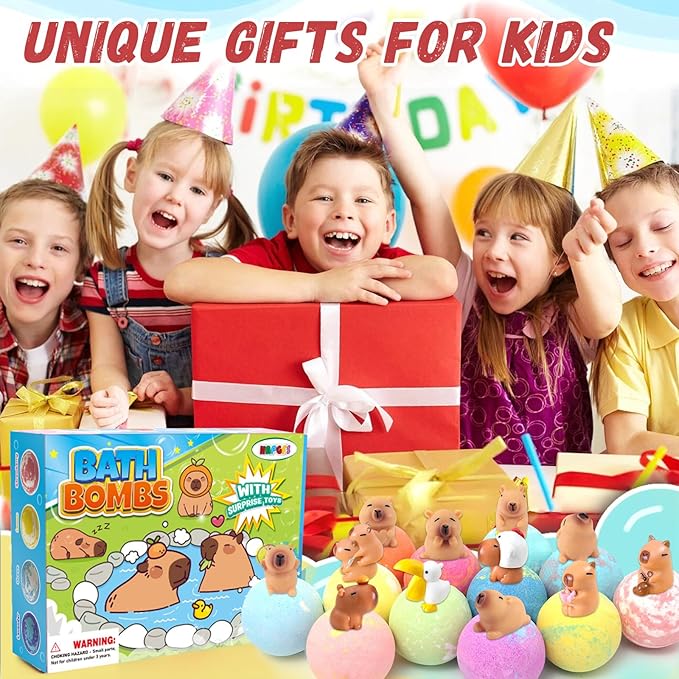 Bath Bombs for Kids with Surprise Inside Organic Bath Bombs Set for Girls Boys with Capybara Toys Inside Ideal Kids Birthday Christmas Easter Gift