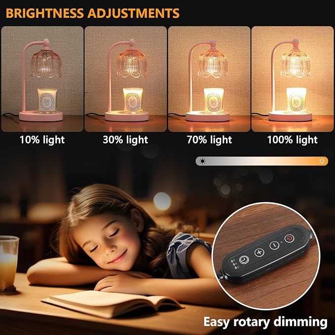Pink Candle Warmer Lamp with Timer and Dimmer,Mother's Day Gifts for Mom/Wife, Melt Wax Warmer Lamp with 2 Bulbs for Candle Jars House Warming New Home Decor