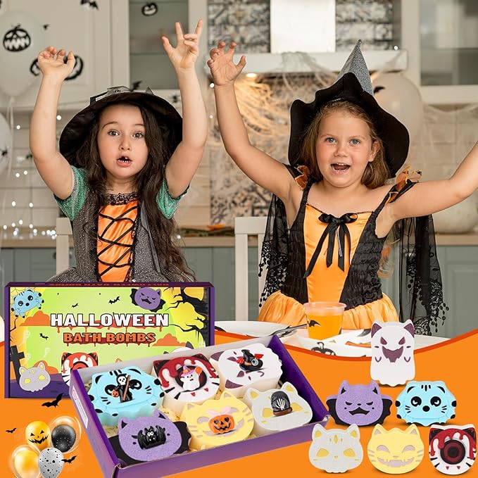 Halloween Bath Bombs for Kids,6 Pack Bubble Bath Bombs with Toys Inside,Halloween Spooky,Spider,Bat,Cat Shape Bath Bomb,Halloween Gifts for Kids Boys Girl