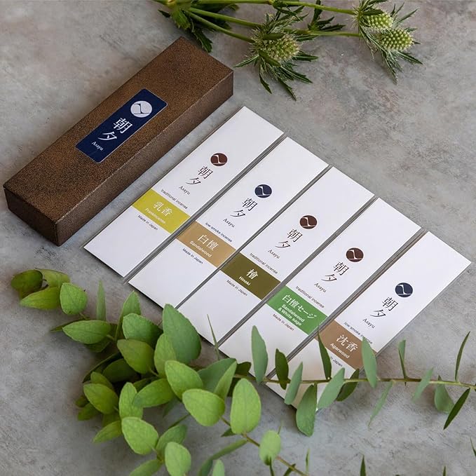 Asayu Japan Incense Sticks Assortment - 5 Natural Fragrances, 20g, 100% Made in Japan Incense Sampler Variety Pack - for Yoga, Zen Meditation & Relaxation