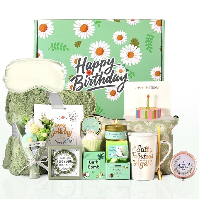 Birthday Gifts for Women, Daisy Birthday Gifts Box for Women Self Care Gift Happy Birthday Gift Baskets for Her ,Wife,Mom,Grandma,Girlfriend ,Best Friend,Sister,Thoughtful Christmas Gifts Box Set with Coffee Mug,Blanket