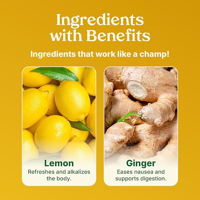 Poop Like A Champion Tummy Soother Lemon Ginger Tea, 30 Bags, Digestive Herbal Tea for Soothing Relief, Ginger Lemon Tea Bags, Organic Ingredients